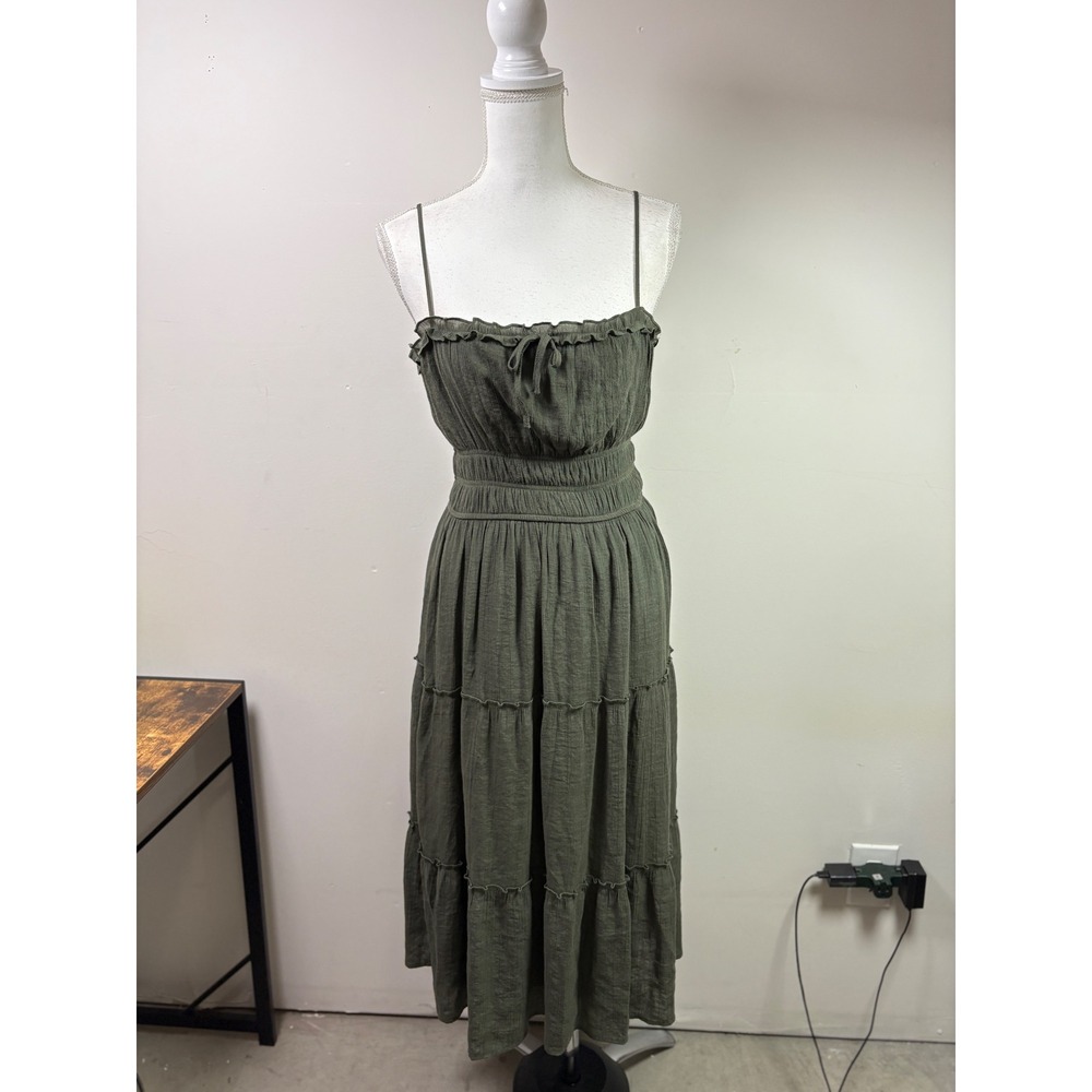 Trixxi Womens Olive Green Smocked Tiered Midi Dress XL 26CZ9520FI Cottagecore